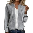 thumbnail image 1 of OwnShow Women's Waffle Knit Hoodies Sweatshirt Long Sleeve Drawstring Pockets Casual Zipper Jacket, 1 of 10