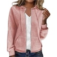 thumbnail image 1 of OwnShow Women's Waffle Knit Hoodies Sweatshirt Long Sleeve Drawstring Pockets Casual Zipper Jacket, 1 of 8