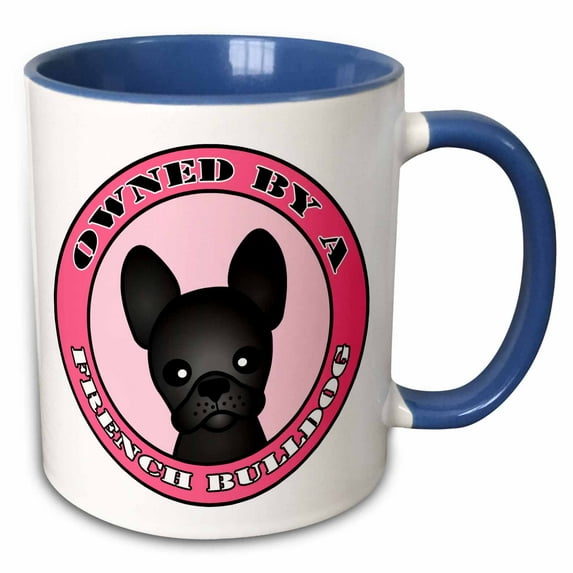 3drose, Owned by a French Bulldog Black Coat - Pink, 11oz Two-tone Blue Mug
