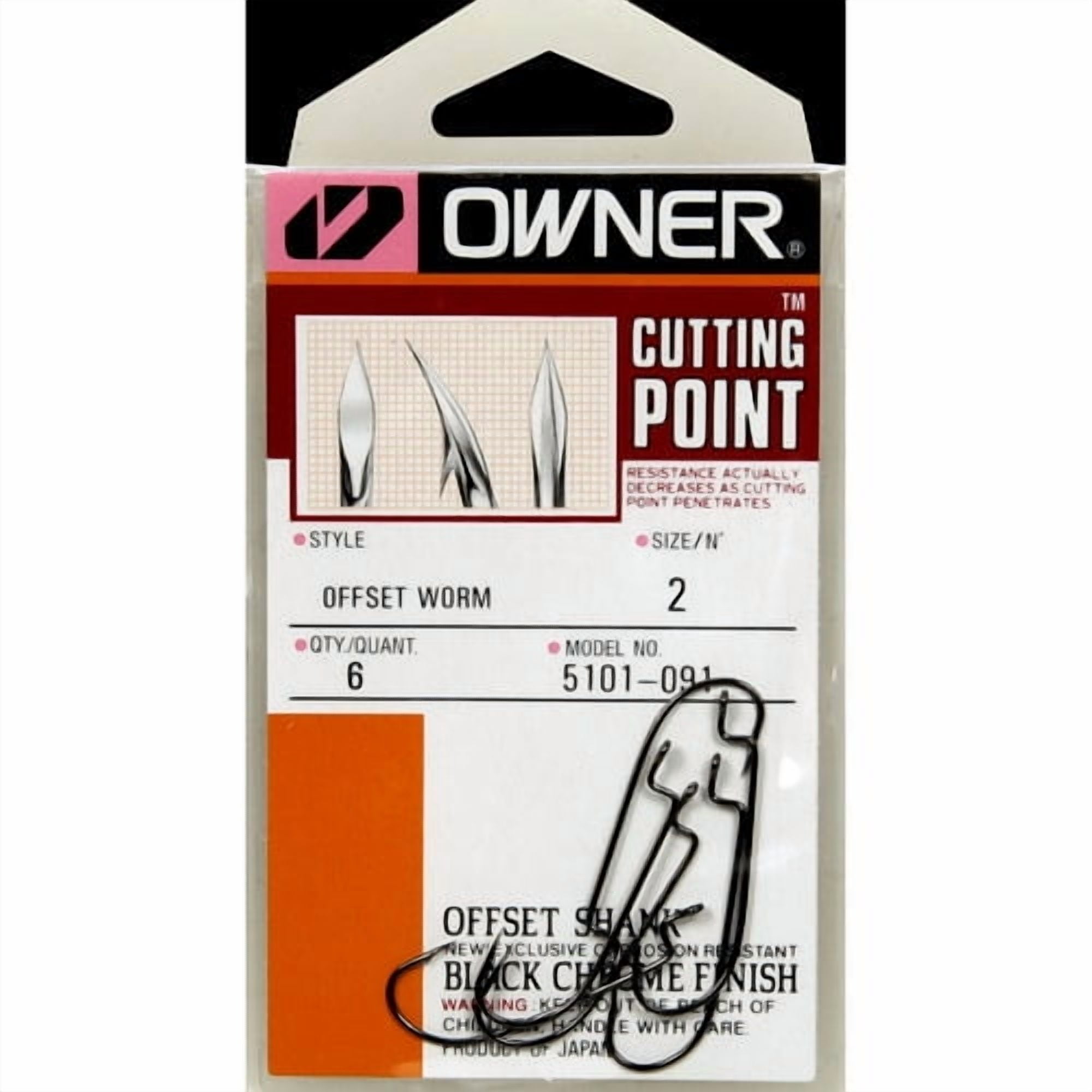Owner 5101-111 Offset Shank Worm Hook 6 per Pack Size 1/0 Fishing Hook