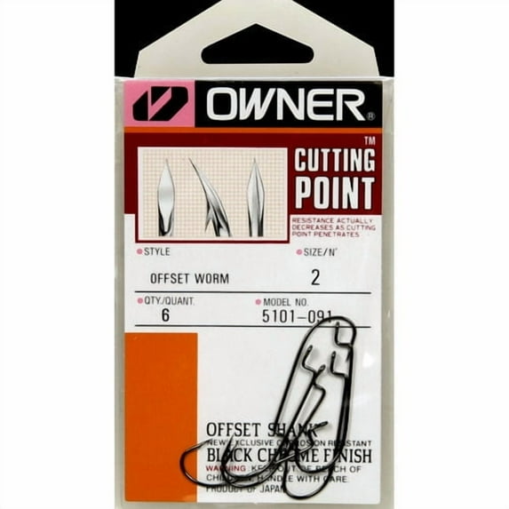 Owner 5101-111 Offset Shank Worm Hook 6 per Pack Size 1/0 Fishing Hook