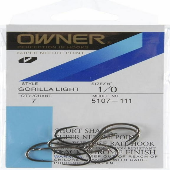 Owner 5107-111 Gorilla Light 7 per Pack Size 1/0 Fishing Hook
