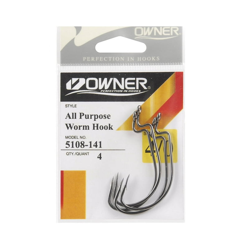 Owner 5108-141 All Purpose Soft Bait Hook 4 per Pack Size 4/0 Fishing Hook