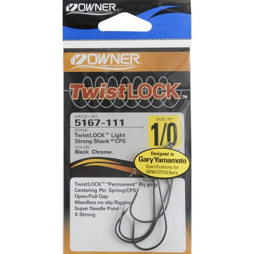 Owner Hooks TwistLOCK Light Strong Shank Hook with CPS, Black, Size 3/0, 4  Pack