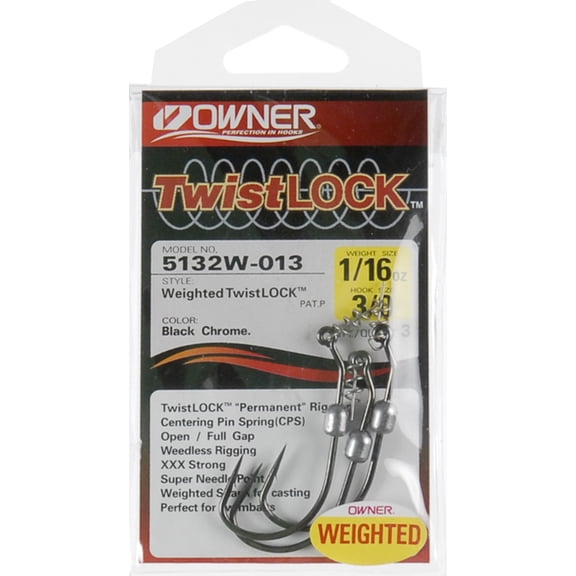 Owner Weighted Twistlock w/ CPS 3/0 Hook #1/16 oz. Black Chrome 3PK