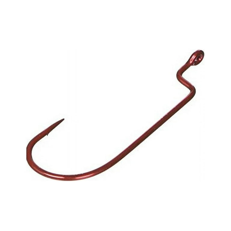 Owner Red Offset Shank Wide Gap Worm Hook, #4/0, Red Multi-Colored