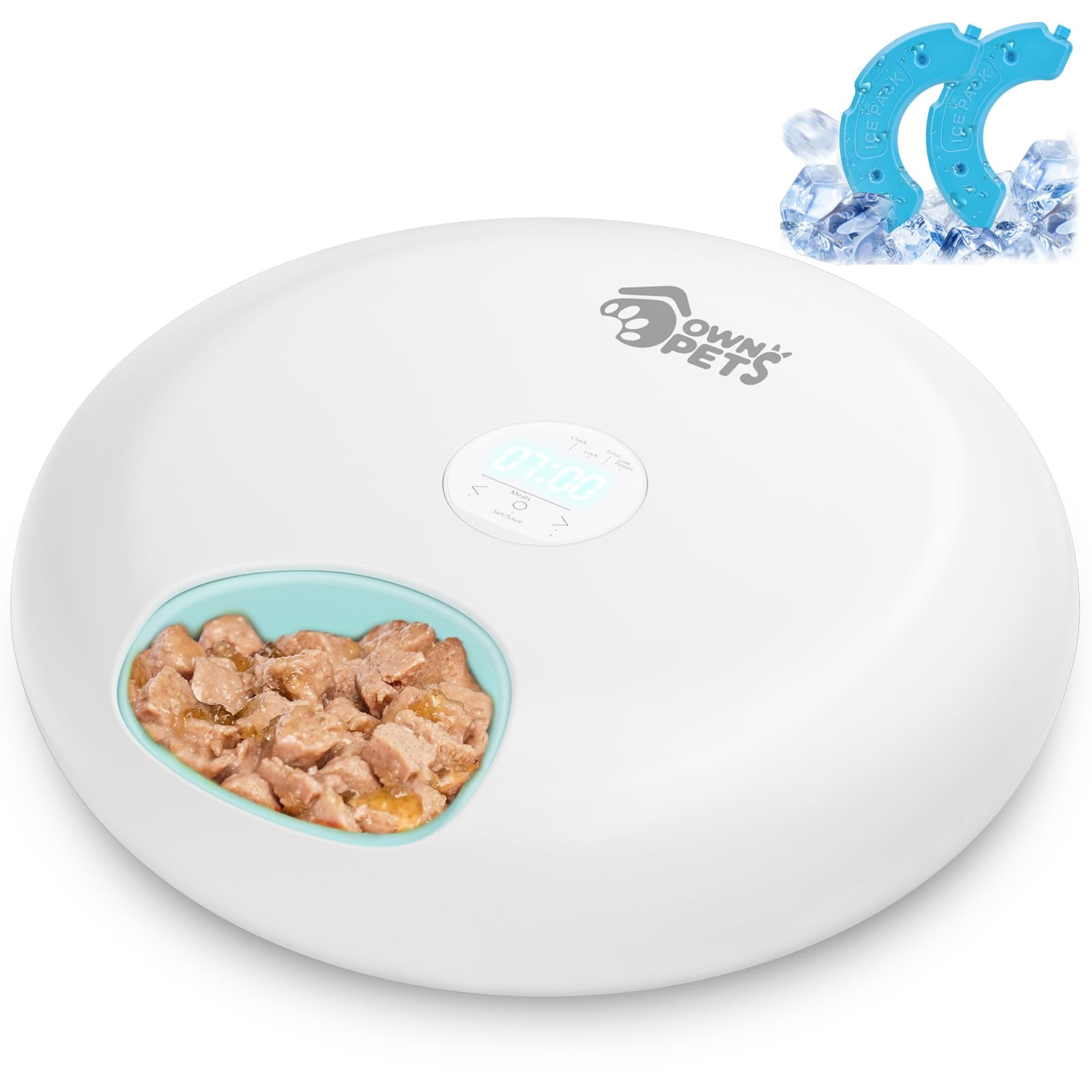 Ownpets 6 Meals Automatic Cat Feeder for Wet/Dry Food, with 2 Ice Packs