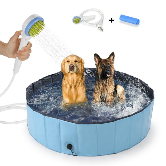 Ownpets Foldable Pet Dogs Cats Pool Bathing Set Portable Kiddie Swimming Bathtub with Massage Shower Sprayer
