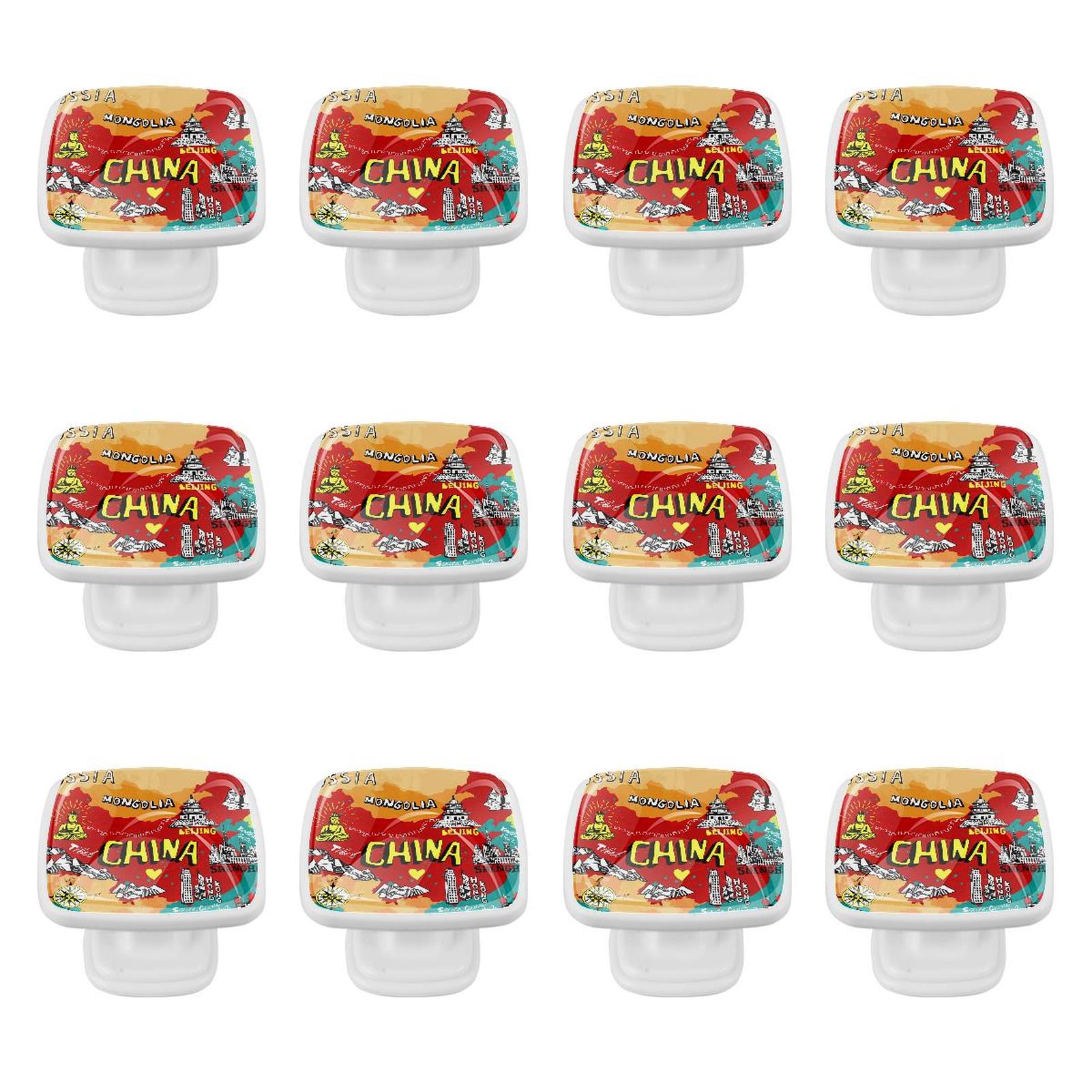 Ownta Square 12 Pcs Map of China Door Knobs with Screws for