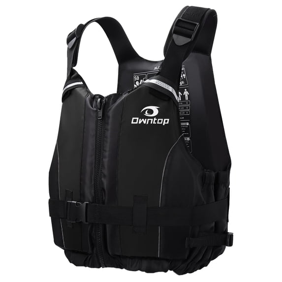 Owntop Life Jacket Adult Swim Vest,Men Women Flotation Buoyancy Aid Swimsuit with Adjustable Safety Strap for Swimming Kayaking Fishing,Black