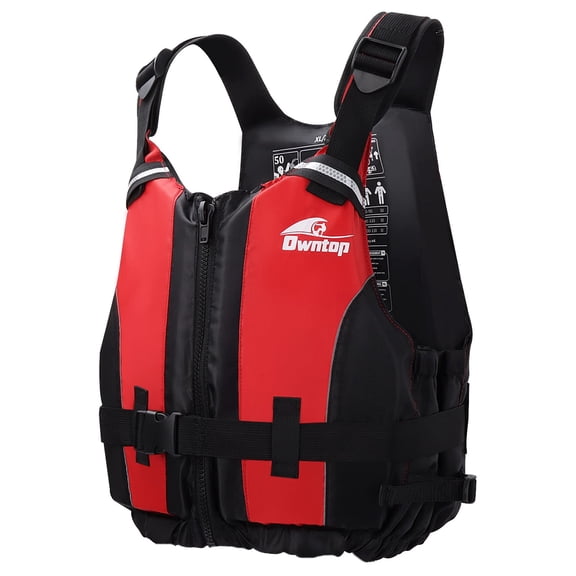 Owntop Life Jacket Adult Swim Vest,Men Women Flotation Buoyancy Aid Swimsuit with Adjustable Safety Strap for Swimming Kayaking Fishing,Red
