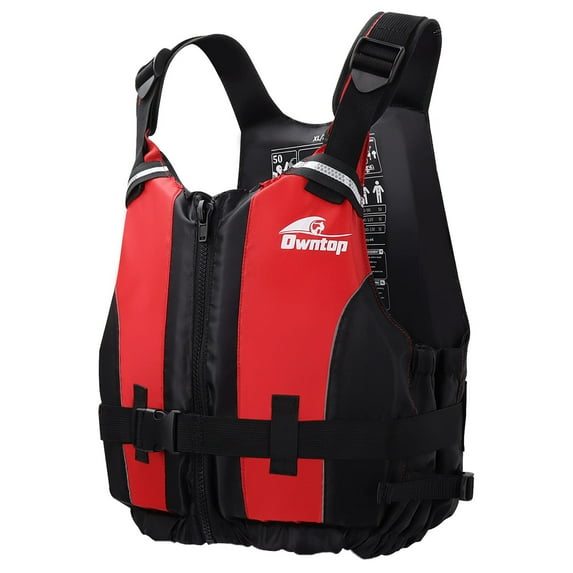 Owntop Life Jacket Adult Swim Vest,Men Women Flotation Buoyancy Aid Swimsuit with Adjustable Safety Strap for Swimming Kayaking Fishing,Red
