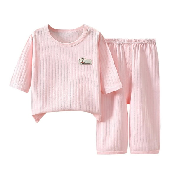 Owordtank 2 Piece Girl Clothes Pants Set Outfits Ribbed Knit Short Sleeve T-Shirt and Active Sweatpants Size 1-6 Years