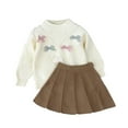 thumbnail image 1 of Owordtank 2PCS Toddler Girl Skirt Set Long Sleeve Embroidery Daisy Button Knit Cardigan Pleated Skirt for Kids Warm Outfit, 1 of 6