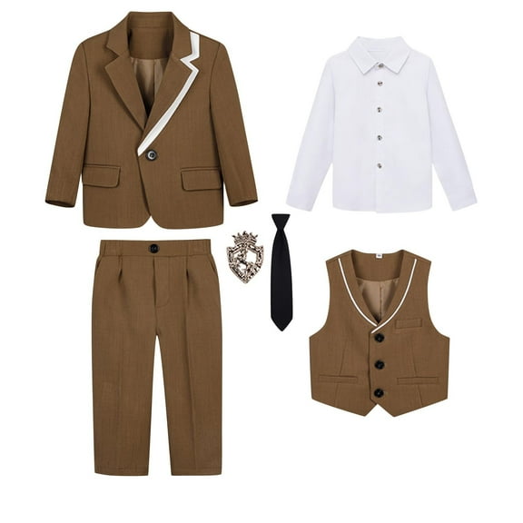Owordtank 5 Piece Suits for Boys Formal Slim Fit Suit Set Wedding Ring Bearer Outfits Kids Tuxedo Suit First Communion Outfits