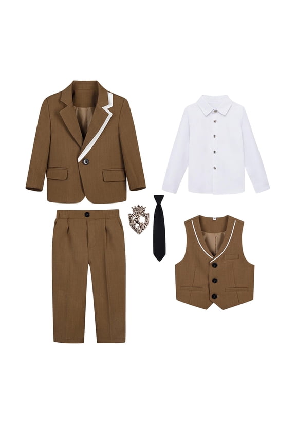 5 Piece Suits for Boys Formal Slim Fit Suit Set Wedding Ring Bearer Outfits Kids Tuxedo Suit First Communion Outfits