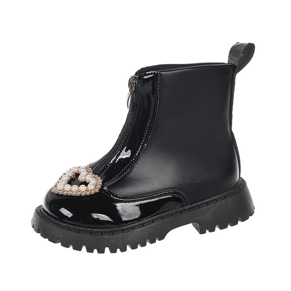 Owordtank Ankle Boots for Girls Toddler Riding Boots Leather Boots Side Zip Chunky Low Heel Slip On Winter Booties Shoes