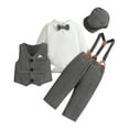thumbnail image 1 of Owordtank Baby Boy Gentleman Outfit Formal Tuxedo Suit Bowtie Romper Overalls with Vest Hat Birthday Wedding Party Clothes, 1 of 8
