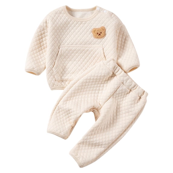 Owordtank Baby Boy Girl Clothes Bear Sweatshirt Pant Gender Neutral Sweatsuit Unisex Solid Outfit Long Sleeve Warm Clothes