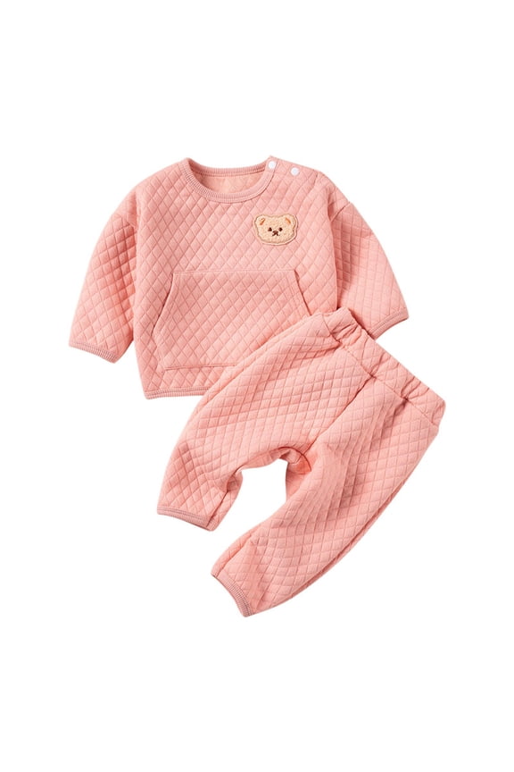 Baby Boy Girl Clothes Bear Sweatshirt Pant Gender Neutral Sweatsuit Unisex Solid Outfit Long Sleeve Warm Clothes