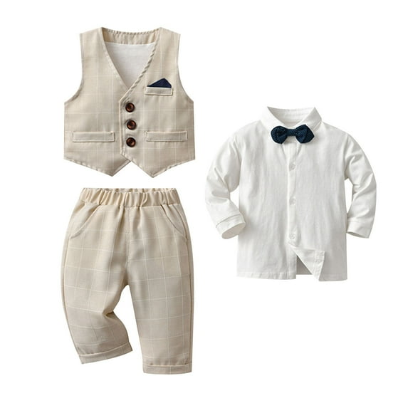Owordtank Baby Boy Suit Toddler Formal Outfit Kids 3 Piece Vest Gentleman Clothes Long Sleeve Shirt and Pants Set