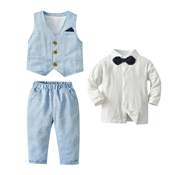 Owordtank Baby Boy Suit Toddler Formal Outfit Kids 3 Piece Vest Gentleman Clothes Long Sleeve Shirt and Pants Set