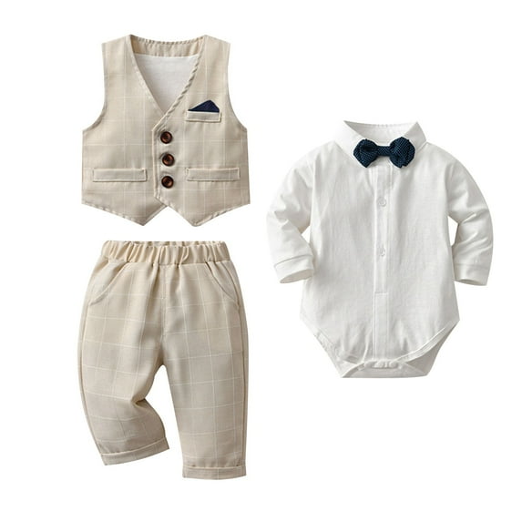 Owordtank Baby Boy Suit Toddler Formal Outfit Kids 3 Piece Vest Gentleman Clothes Long Sleeve Shirt and Pants Set