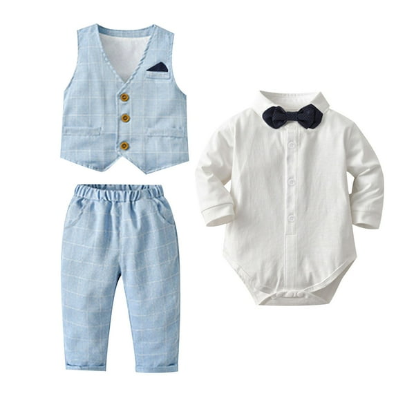 Owordtank Baby Boy Suit Toddler Formal Outfit Kids 3 Piece Vest Gentleman Clothes Long Sleeve Shirt and Pants Set