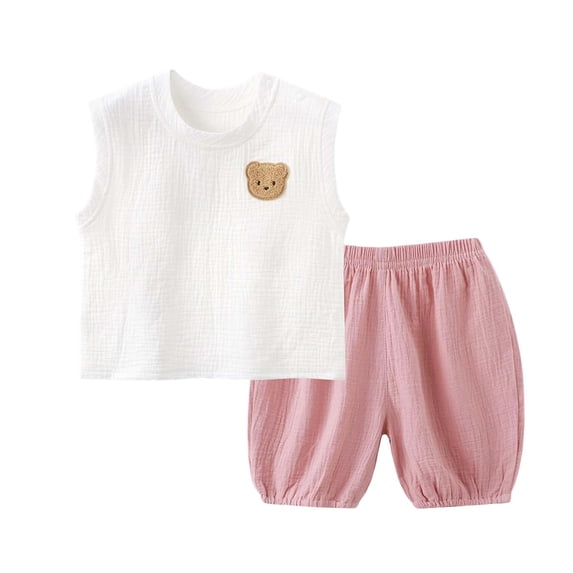 Owordtank Baby Boy Summer Clothes Bear Embroidery Crew Neck Cotton Short Sleeve Tops Shorts Set 2pcs Toddler Boy Outfits