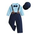 thumbnail image 1 of Owordtank Baby Boys Gentleman Outfits Sets, Infant Shirt + Pants + Bow Tie + Suspenders + Cap, 1 of 6
