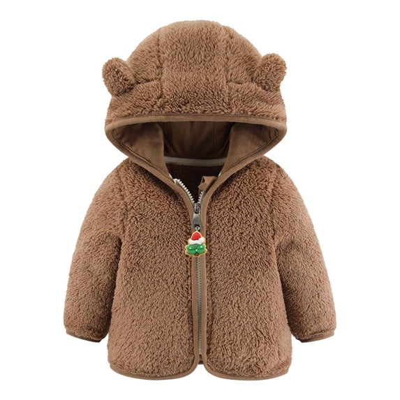 Owordtank Baby Boys Girls Hooded Fleece Jacket Cute Bear Hoodie Zip Up Teddy Coat Sherpa Winter Warm Outwear 0-24 Months