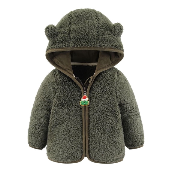 Owordtank Baby Boys Girls Hooded Fleece Jacket Cute Bear Hoodie Zip Up Teddy Coat Sherpa Winter Warm Outwear 0-24 Months