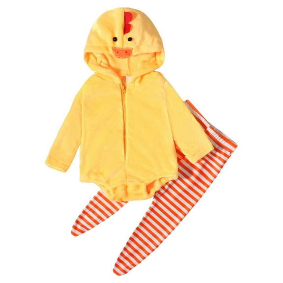 Owordtank Baby Chick Costumes Cute Infant Toddler Girl Boy Duck Costume Cape Sleeve Fuzzy Romper Striped Leggings