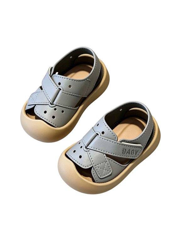 Baby Closed-Toe Sandals, Non-Slip First Walker Shoes Soft Comfortable Ssandals with Adjustable Strap