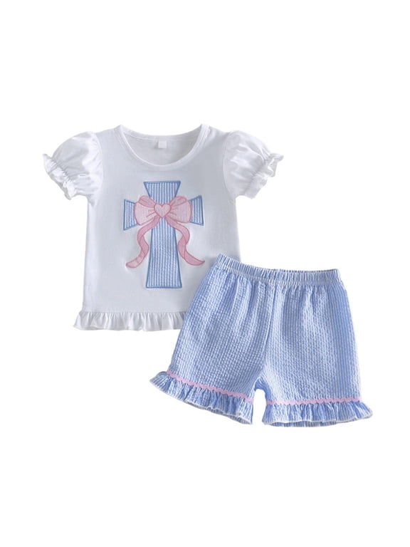 Baby Girl Clothes Bubble Sleeve Embroidery T-shirt Tops Ruffle Stripe Shorts 2Pcs Toddler Girl Summer Outfit