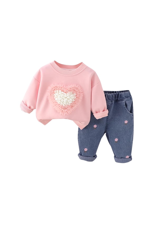 Baby Girl Clothes Newborn Infant Fall Winter Outfits Love Embroidery Long Sleeve Crewneck Sweatshirts Pants