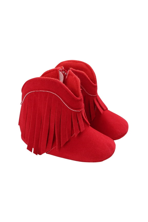 Baby Girl Cowboy Tassel Boots Side Zipper Non Slip Stay On Booties Infant Toddler First Walker Warm Winter Crib Shoes