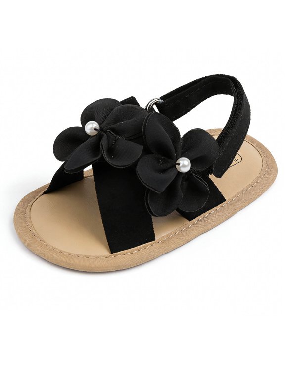 Baby Girl Sandals – Floral Pearl, Soft Sole, Newborn Princess First Walkers, Dressy Summer Footwear