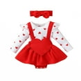 thumbnail image 1 of Owordtank Baby Girl Valentines Outfit Ruffles Long Sleeve Heart Print Romper Dress Newborn Valentines Day Clothes, 1 of 8