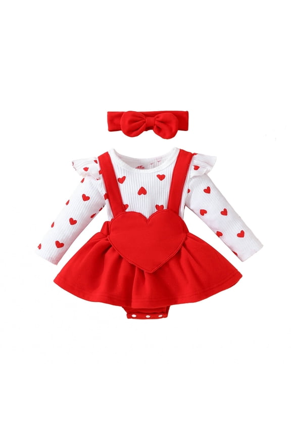 Baby Girl Valentines Outfit Ruffles Long Sleeve Heart Print Romper Dress Newborn Valentines Day Clothes