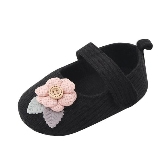 Owordtank Baby Girls Mary Jane Flats Princess Wedding Soft Shoes Floral Non-Slip Toddler First Walkers Crib Shoes