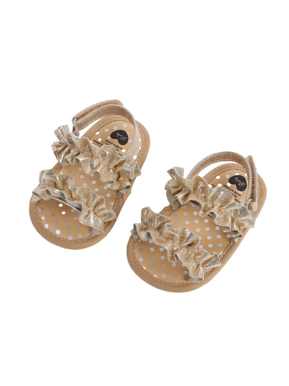 Baby Girls Sandals Ruffle Bowknot Premium Soft Sole Anti-Slip Open Toe Breathable Summer Outdoor First Walker Shoes Baby Sandals