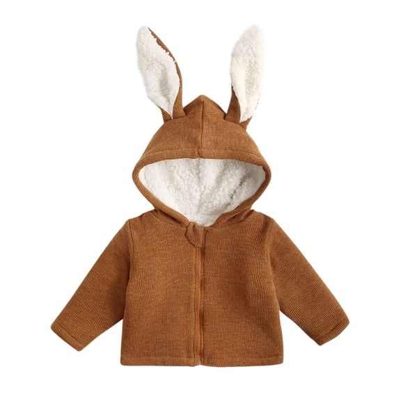 Owordtank Baby Toddler Boys Girls Sherpa Fleece-Lined Zip Up Jacket Bunny Ear Hoodie Sweater Cute Jackets Outerwear 6M-6Years