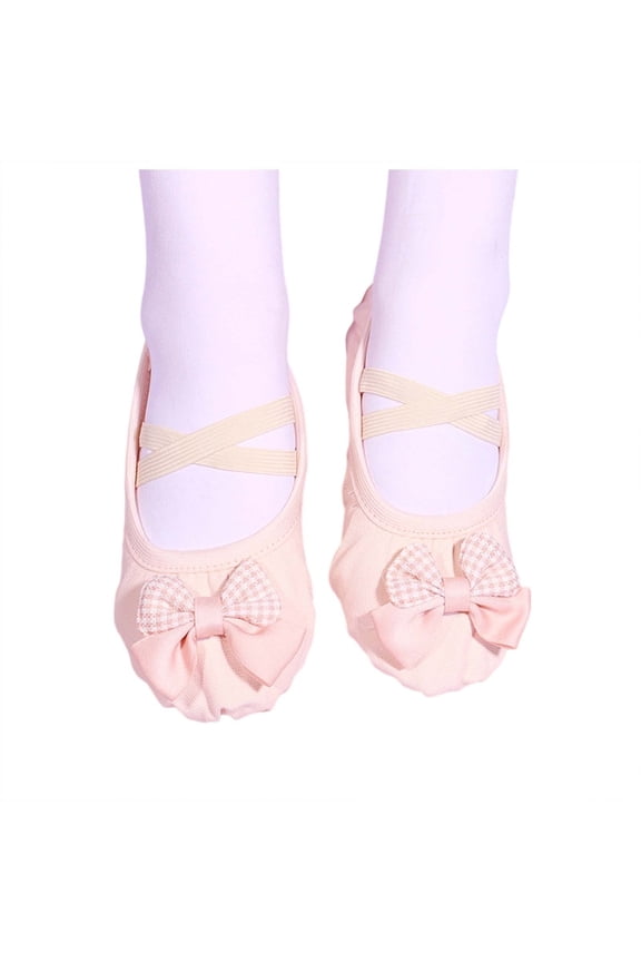 Ballet Shoes for Girls, Canvas Dance Flats Cute Bow Practice Slippers Soft No-Tie Split Sole Yoga Gymnastics Shoes