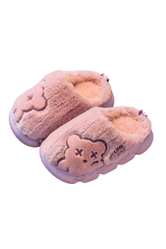 Bear Slippers for Girls Cozy Plush Indoor Shoes Fun Fuzzy Bear House Slippers for Little Kids/Big Kids