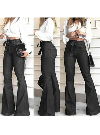 QIPOPIQ Clearance Women's Jeans Hole Low Waist Flares Ankle High Waisted  Trouser Denim Pants 