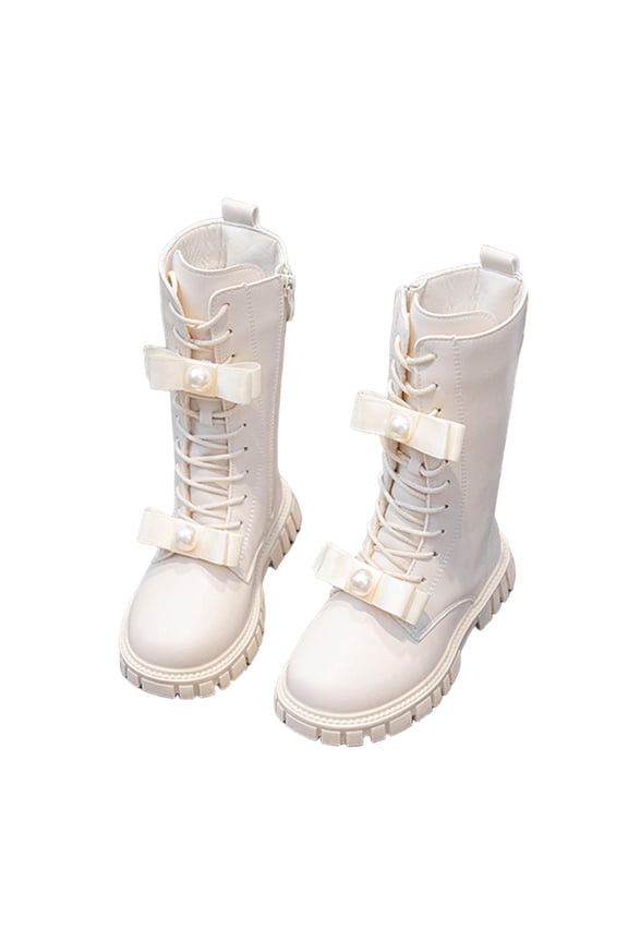 Boots For Girls Fall Shoes Lace Up Riding Boots Mid Calf Boots Pu Leather Waterproof Goth Cowboy Goth Side