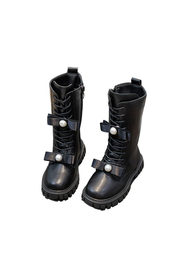 Boots For Girls Fall Shoes Lace Up Riding Boots Mid Calf Boots Pu Leather Waterproof Goth Cowboy Goth Side