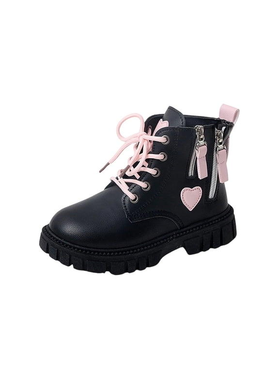 Boots for Girls Lace Up Ankle Boots Riding Boot Side Zipper Punk Goth Non Slip Sole Short Booties Outdoor Activities