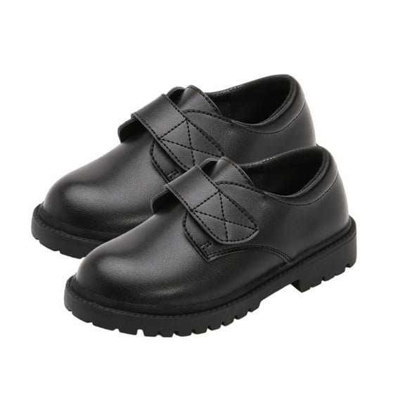 Owordtank Boy School Shoes Kids Faux-Leather Adjustable Dress Shoe Black Soft Sole Comfort Boys Casual Flat Boots